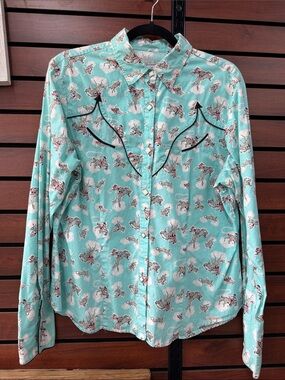 Roper Mint Western Button-Down Shirt with Novelty Rodeo Print